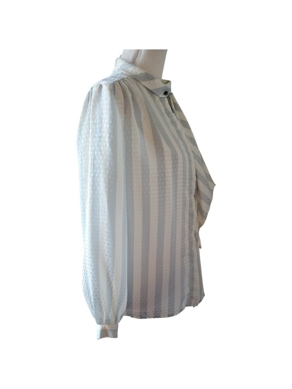 Vintage Rhodes Collection Blue Tie Neck Jacquard Blouse Long Sleeve Size 12 - Picture 3 of 9
